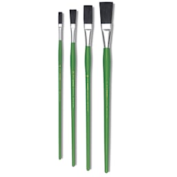 Blick Economy Black Bristle Brushes - Extended Brushes, Long Handle, Set of 4