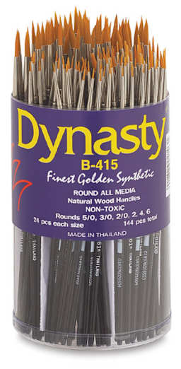 Dynasty Finest Golden Taklon Round Brushes - Canister of 144 shown
