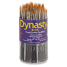 Dynasty Finest Golden Synthetic Brushes - Round, Short Handle, Canister of 144