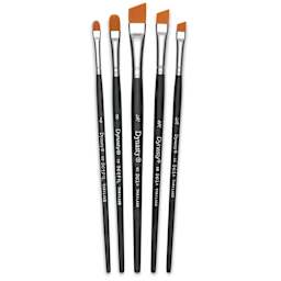 Dynasty Finest Golden Synthetic Brushes - Angle and Filbert, Set of 5, brushes fanned out