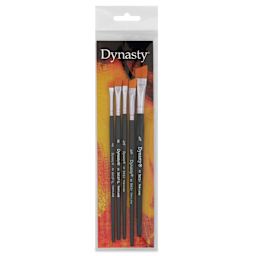 Dynasty Finest Golden Synthetic Brushes - Angle and Filbert, Set of 5, front of the packaging