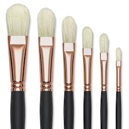 Blick Masterstroke Interlocking Bristle Brush Set - Filbert, Long Handle, Set of 6, Close-Up Detail