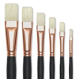 Blick Masterstroke Interlocking Bristle Brush Set - Flat, Long Handle, Set of 6, Close-Up Detail