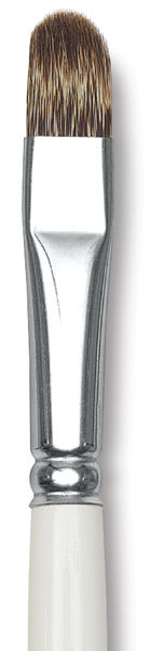 Bob Ross Synthetic Mongoose Brush - Floral Filbert, Size 12, view of brush hairs and ferrule