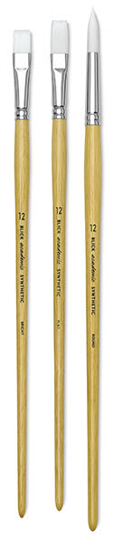 Blick Academic White Synthetic Brushes - one of each type of brush offered shown vertically