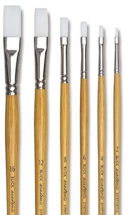 Blick Academic White Synthetic Brushes - Closeup of Components of Set of 6 Flats shown