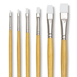 Blick Academic White Synthetic Brushes - Closeup of Components of Set of 6 Brights shown