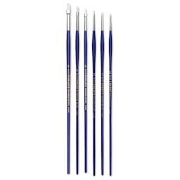 Blick Scholastic Wonder White Synthetic Brush Set - Filbert Set of 6, Long Handles. Brushes in row.