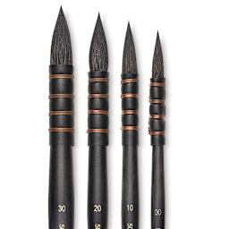 Silver Brush Atelier Series Squirrel Blend Brushes - Closeup of 4 sizes of brushes
