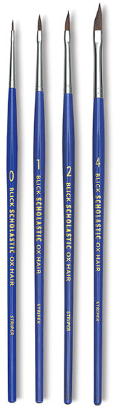 Blick Scholastic Ox Hair Brush Sets -Set of 4 Striper Brushes shown upright