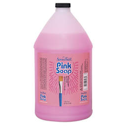 Pink Soap Artist Brush Cleaner - front of 128 oz bottle