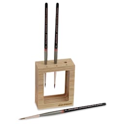 Da Vinci Maestro Kolinsky Miniature Brushes - Short, Round Pointed, Set of 3, inside wooden holder