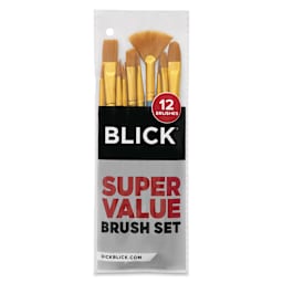 One of ten 12-brush sets included in the Blick Super Value Golden Taklon 120 Count Brush Set.