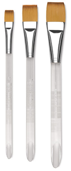 Blick Studio Short Handle Synthetic Brushes - 3 different sizes of Wash brushes shown upright