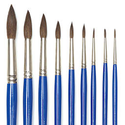 Blick Scholastic Camel Hair Brush Set - Round, Short Handle, Set of 9 close up