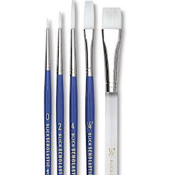Blick Scholastic Wonder White Synthetic Brushes - Assorted Set of 5, Short Handle. Row of brushes.
