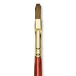 Blick Master Kolinsky Sable Brush - Flat, Short Handle, Red, Size 8 close up