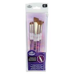 Royal & Langnickel Soft Grip Synthetic Sable Brushes - Angular Variety, Set of 5, front of pack