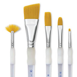 Royal & Langnickel Soft Grip Golden Taklon Brushes - Short Handle, Set of 5, back of pack