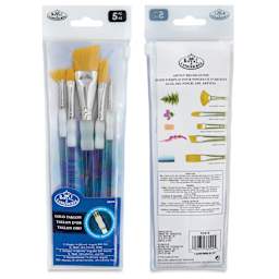 Royal & Langnickel Soft Grip Golden Taklon Brushes - Short Handle, Set of 5, front of pack