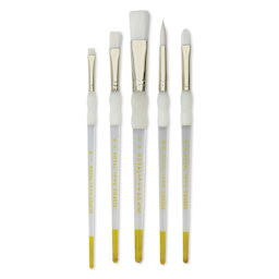Royal & Langnickel Soft Grip White Taklon Brushes - Set 315, Short Handle, Set of 5, laid out