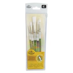 Royal & Langnickel Soft Grip White Taklon Brushes - Set 315, Short Handle, Set of 5, front of the pack