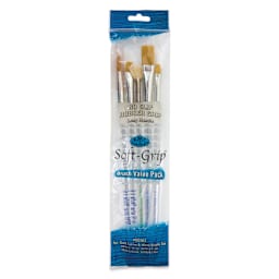 Royal & Langnickel Soft Grip White Bristle and Golden Taklon Brushes - Set 503, Set of 5, inside pack