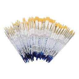 Royal Langnickel Soft Grip Golden Taklon Brush Set - Class Pack, Shaders and Rounds, Set of 72 (brushes out of tray)