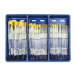 Royal Langnickel Soft Grip Golden Taklon Brush Set - Class Pack, Shaders and Rounds, Set of 72 (brushes in tray)