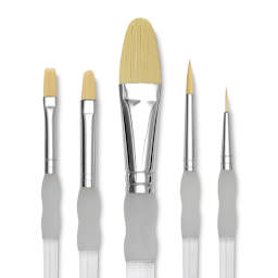 Royal Langnickel Soft Grip Golden Taklon Brush Set - Starter, Short Handle, Set of 5, close up