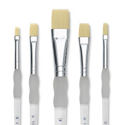 Royal Langnickel Soft Grip Golden Taklon Brush Set - Flat, close upShort Handle, Set of 5 close up