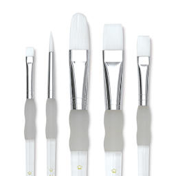 Royal & Langnickel Soft Grip White Taklon Brushes - Set 305, Short Handle, Set of 5, close-up