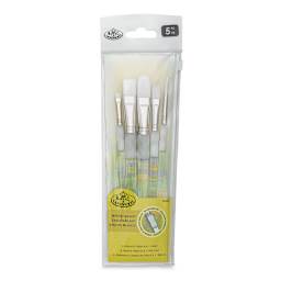 Royal & Langnickel Soft Grip White Taklon Brushes - Set 305, Short Handle, Set of 5, front of the pack