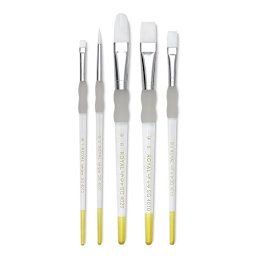 Royal & Langnickel Soft Grip White Taklon Brushes - Set 305, Short Handle, Set of 5, laid out