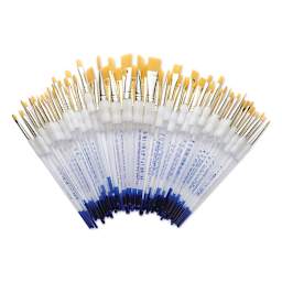 Royal Langnickel Soft Grip Golden Taklon Brush Set - Flats, Set of 72 (brushes out of tray)