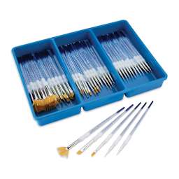 Royal Langnickel Soft Grip Golden Taklon Brush Set - General Assortment, Set of 72 (brushes outside of tray)