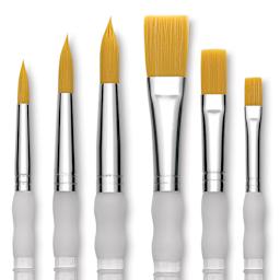 Royal Langnickel Soft Grip Golden Taklon Brush Set - Flats and Rounds Set of 72, close up