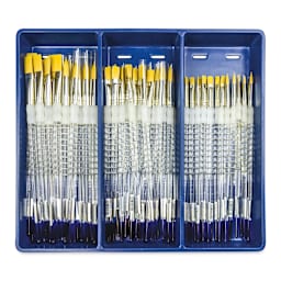 Royal Langnickel Soft Grip Golden Taklon Brush Set - Class Pack, Flats and Rounds, Set of 72 (in tray)