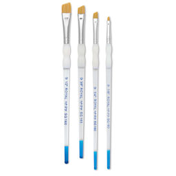 Royal & Langnickel Soft Grip Golden Taklon Angular Brushes laid out