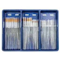 Royal Langnickel Clear Choice Brush Set - Golden Taklon, Round, Set of 60, Short Handle, in open packaging 