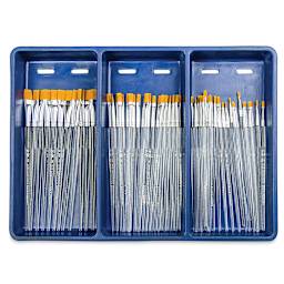 Royal Langnickel Clear Choice Brush Set - Golden Taklon, Flat, Set of 60, Short Handle, in open packaging