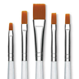 Royal Langnickel Clear Choice Brush Set - Golden Taklon, Flat, Set of 60, Short Handle (close-up of brushes)