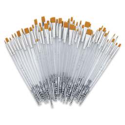 Royal Langnickel Clear Choice Brush Set - Golden Taklon, Flat, Set of 60, Short Handle, assorted sizes