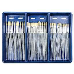 Royal Langnickel Clear Choice Brush Set - White Bristle, Round/Flat, Set of 60, Short Handle (in a tray)