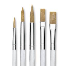 Royal Langnickel Clear Choice Brush Set - White Bristle, Round/Flat, Set of 60, Short Handle (brushes up close)