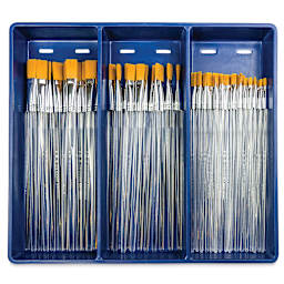 Royal Langnickel Clear Choice Brush Set - Golden Taklon, Flat, Set of 60, Long Handle (in tray)