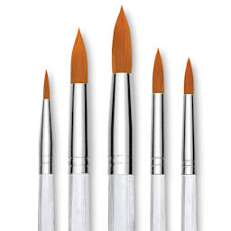 Royal Langnickel Clear Choice Brush Set - Golden Taklon, Round Set of 60, Long Handle (close-up of brushes)