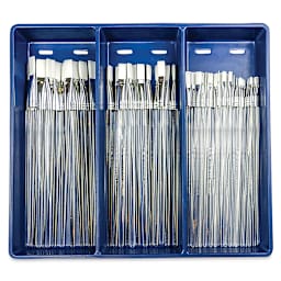 Royal Langnickel Clear Choice Brush Set - White Taklon, Flat, Set of 60, Long Handle (in tray)
