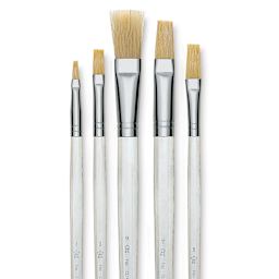 Royal Langnickel Clear Choice Brush Set - White Bristle, Flat, Set of 60, Long Handle (close-up of brushes)
