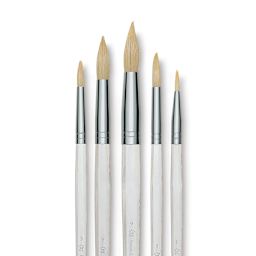 Royal Langnickel Clear Choice Brush Set - White Bristle, Round, Set of 60, Long Handle (close-up of brushes)